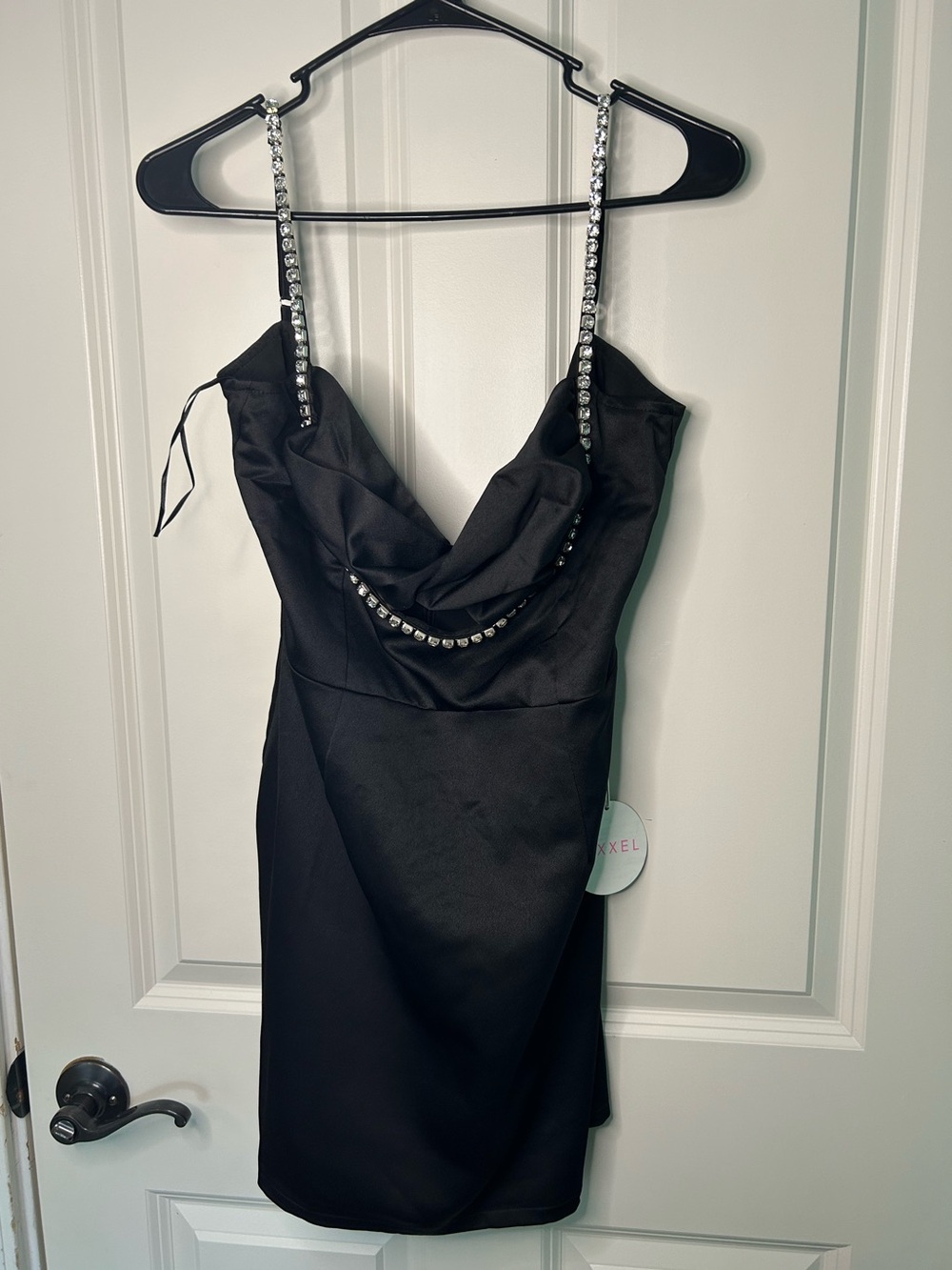 Luxxel Black  Mini Dress with Rhinestone Straps
